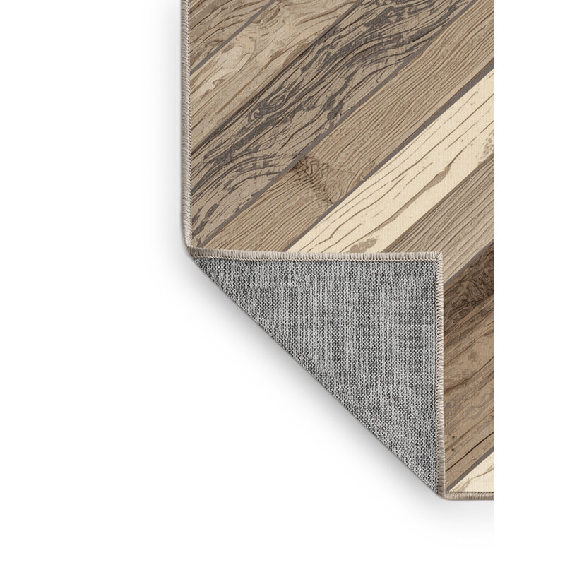 Tapis gris et beige en bois rustique lavable à la machine Paulett, 8 x 12