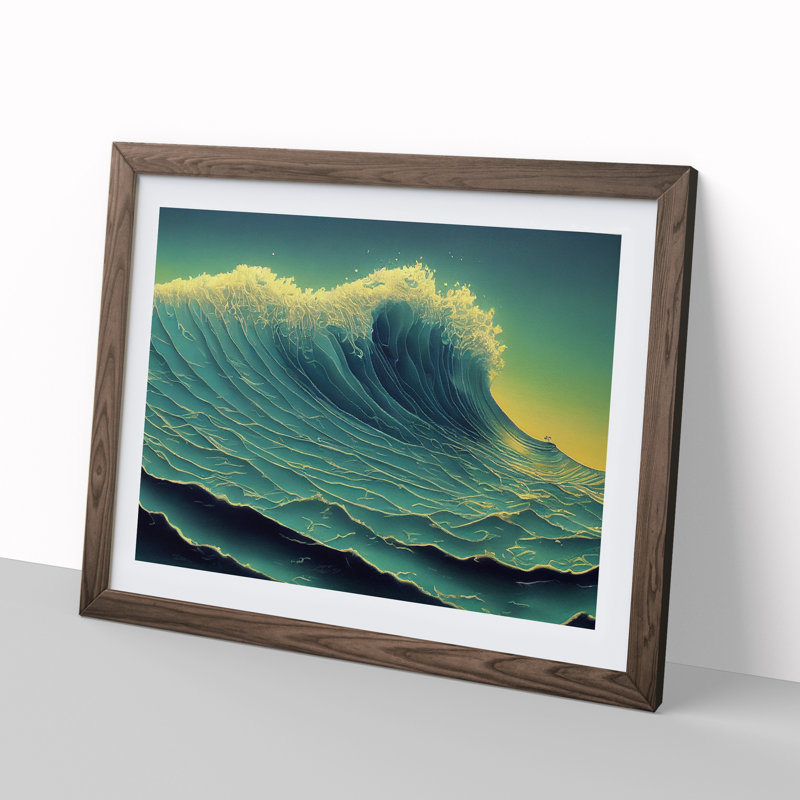Epic Ocean Wave - Framed Print, 25cm H x 34cm W x 2cm D, Walnut