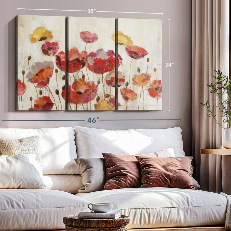 «Poppies In The Rain», 3 pièces, H 24 po x l 38 po