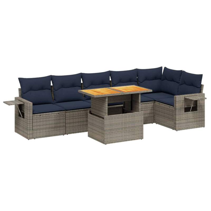  Ensemble de canapé de patio 7 pièces avec coussins en rotin de polyester, Gris, Bleu