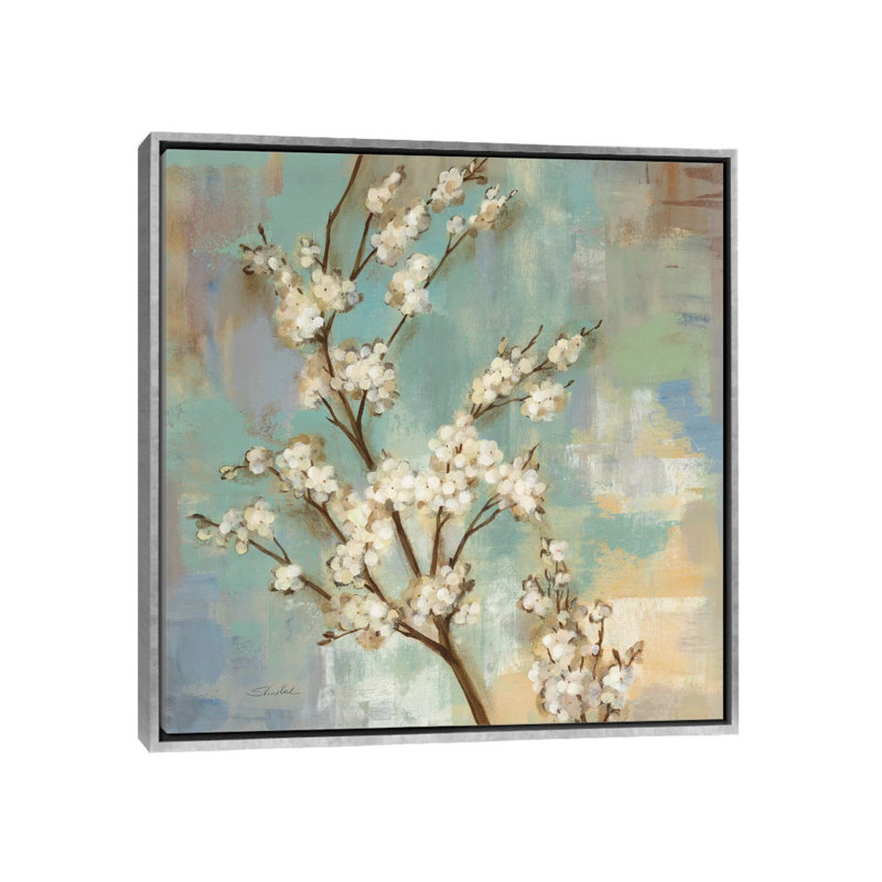 «Kyoto Blossoms II» par Silvia Vassileva - reproduction d'art, H 18 po x l 18 po x 1,5 po, Toile avec cadre argenté