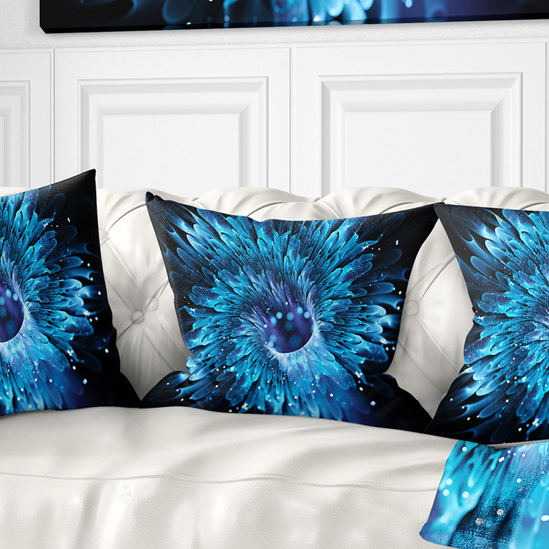 Fractale de trou de ver bleu magique - coussin imprimé abstrait, 18 po x 18 po, Coussin décoratif