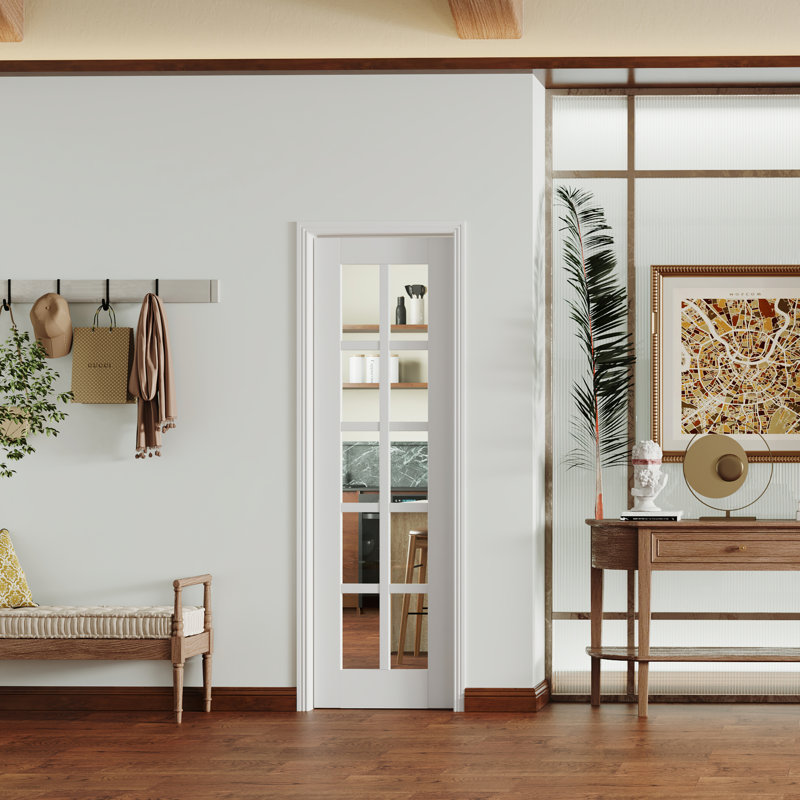 Porte intérieure moderne en panneau de fibres à densité moyenne réfléchissant vitré transparent à dix panneaux de style moderne, quincaillerie non incluse