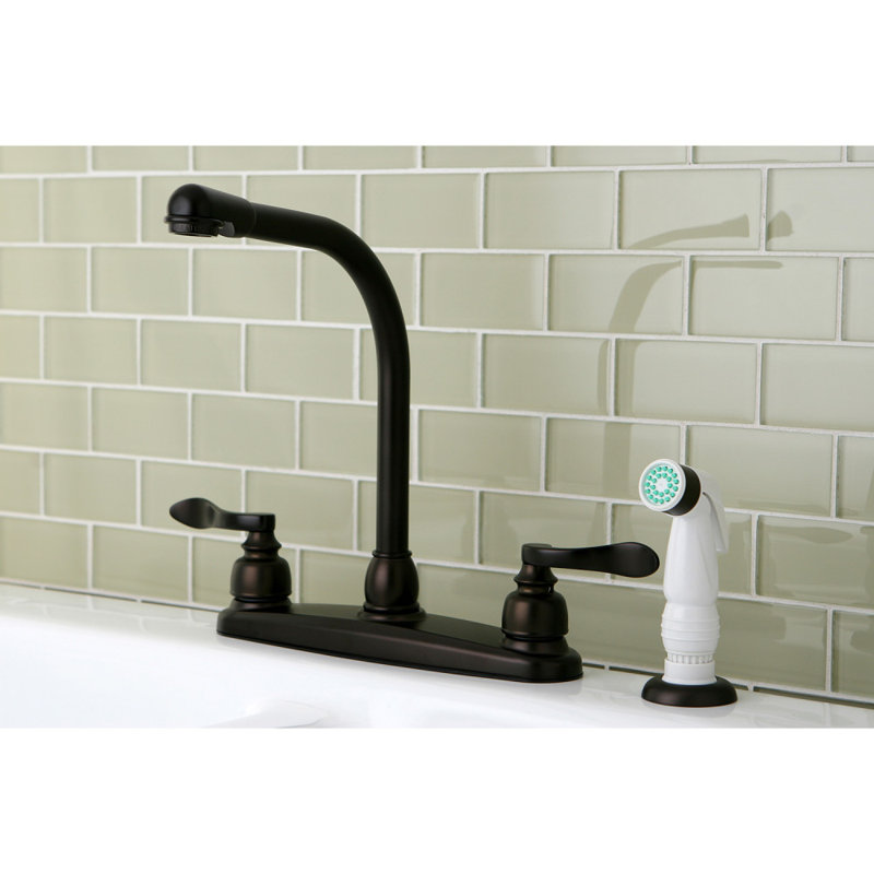 Kingston Brass NuWave French Two-Handle 4-Hole 8" Centerset Kitchen Faucet with Side Sprayer, Oil Rubbed Bronze, Plastic