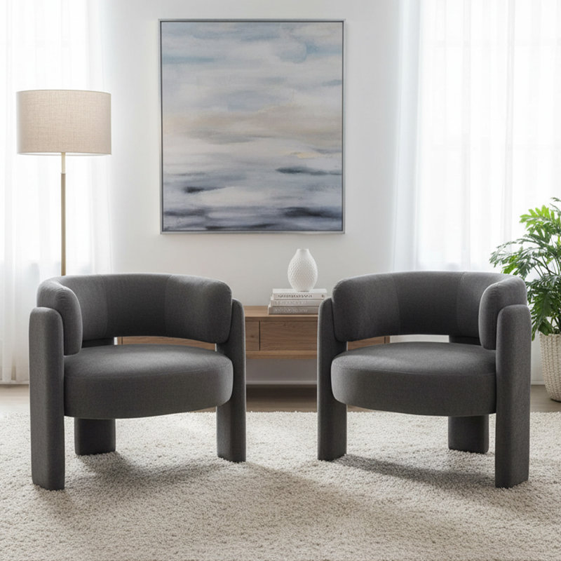 Chaise d'appoint demi-tonneau Mid-Century moderne (ensemble de 2, gris), Gris