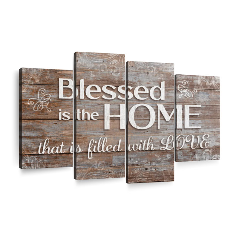 «Family And Home Typography Home», ensemble de 4 impressions sur toile par Pithinart, H 54 po x l 84 po x P 1,25 po