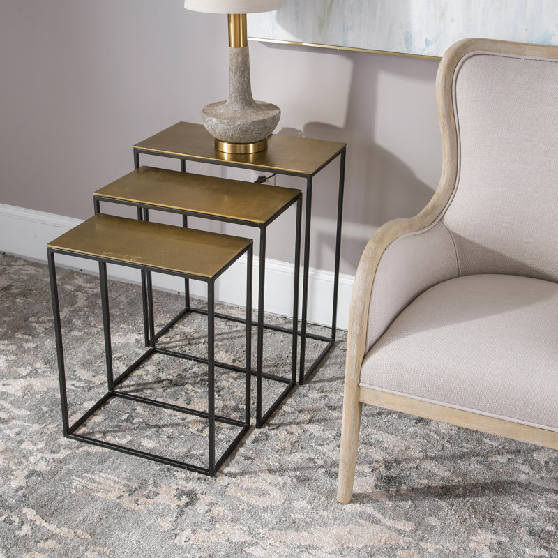 Addie 3-Piece Rectangular Nesting Tables, Gold Top/Black Base