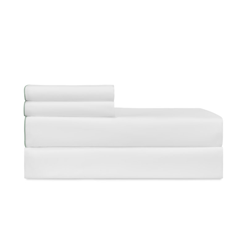 Arlo Percale Sheet Set, King Sheet Set with 2 King Pillowcases, White/Tarragon
