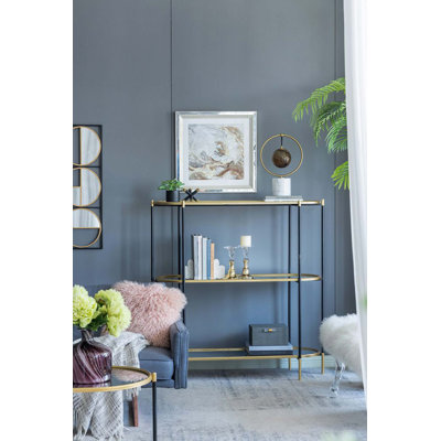 Console à 3 niveaux 48,5 x 16,5 x 50 po, tablette miroir en or noir