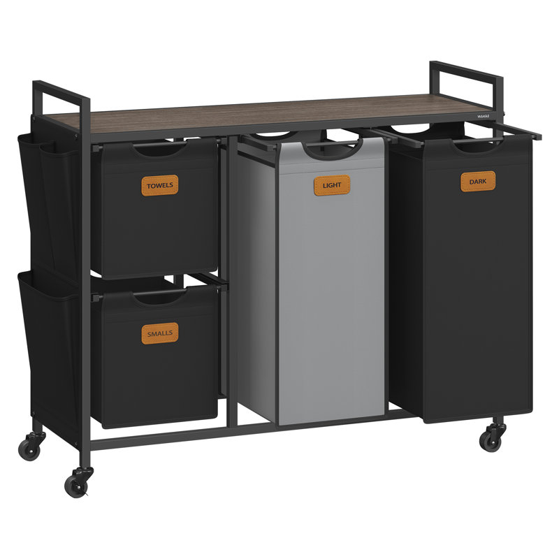 Metal Rolling Laundry Basket with Handles, Chestnut Brown/Ink Black/Dove Grey
