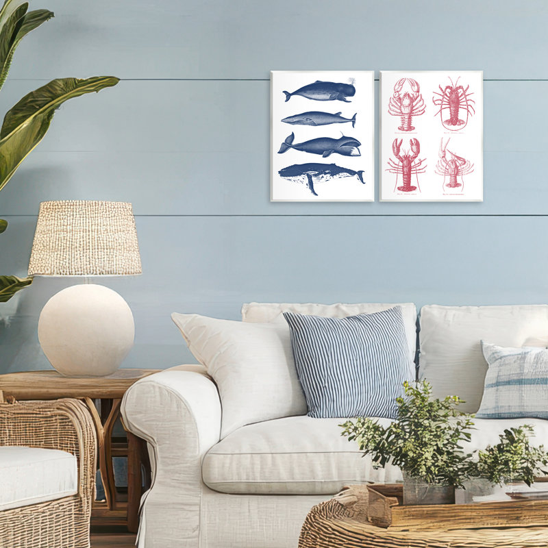 Ensemble de 2 plaques murales Marine Whales & Lobsters, par Lettré et doublé
