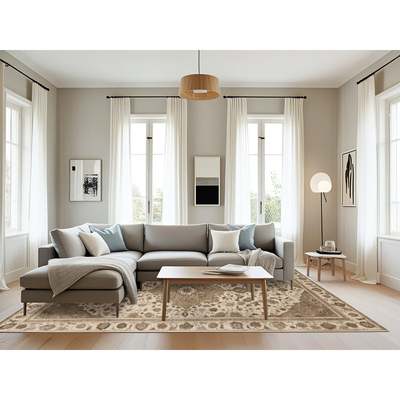 Tapis beige Tabriz lavable à la machine, Rectangulaire 8 pi x 10 pi