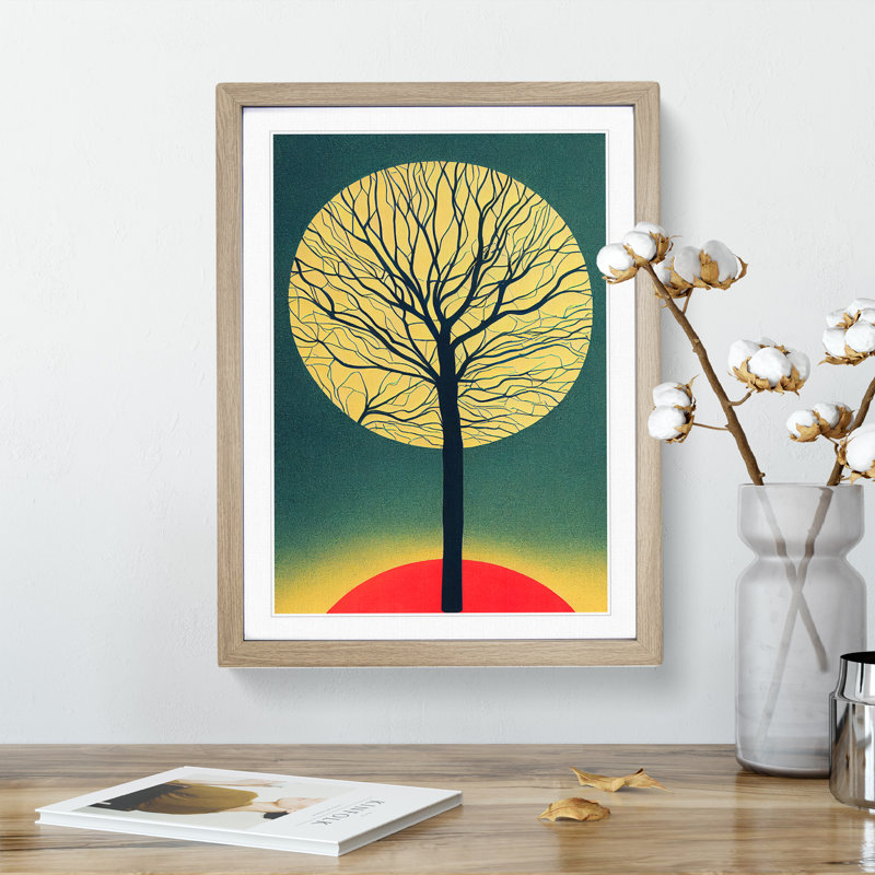 Retro Tree No.3 - Wall Art, 34cm H x 25cm W x 2cm D, Oak Framed