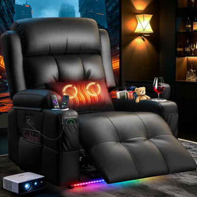 Fauteuil de cinéma maison, canapé inclinable électrique une place avec massage et chauffage, porte-gobelets