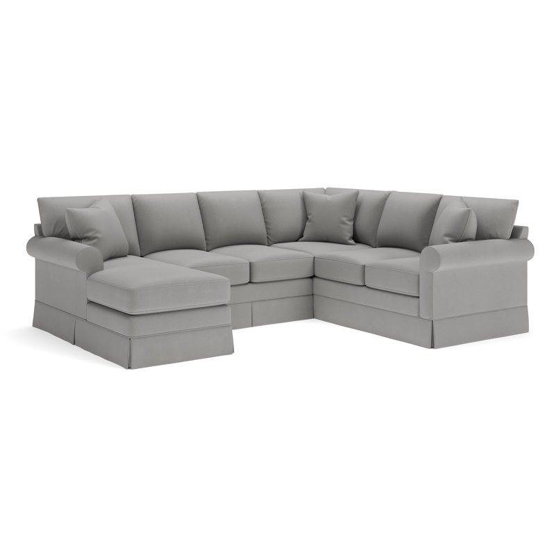 Friedman Upholstered Chaise U-Sectional, Left Hand Facing, Bayou Light Gray Canvas