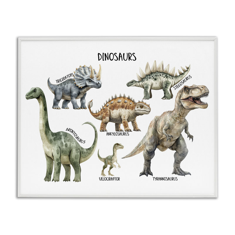 Faites connaissance avec les dinosaures, estampe numérique, design par Christine Simpson Art, Encadrement giclée blanc côtier