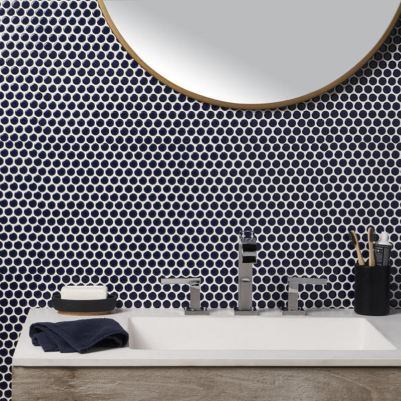 Eden 1" Rimmed Penny Round Matte Porcelain Mosaic Tile, Matte White