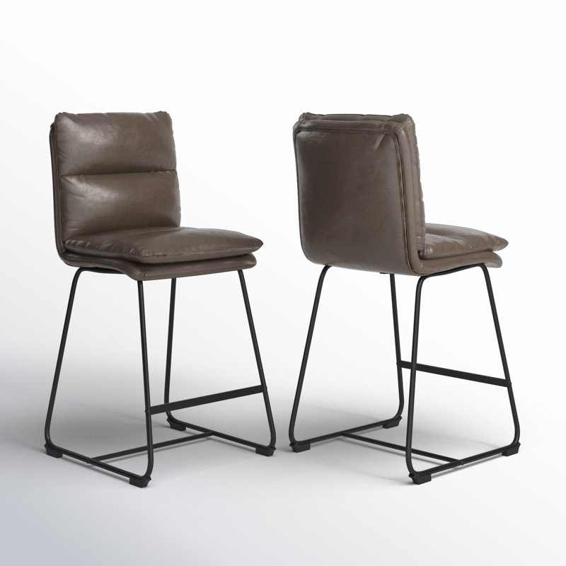 Volana Upholstered Counter Stool, Counter Stool (26.5" Seat Height), Brown Faux Leather