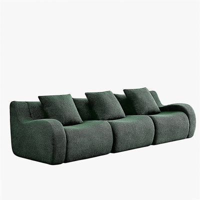 Canapé désossé, tissu en peluche de haute qualité à 3 places, conception antidérapante, accoudoirs incurvés sans assemblage, éponge haute densité 32D pour le salon, les chambres, le coin lecture, vert