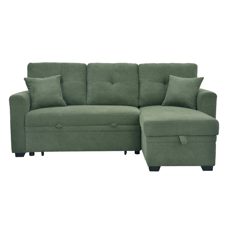 Canapé-lit modulaire convertible avec lit escamotable Mothen, Vert foncé - méridienne droite