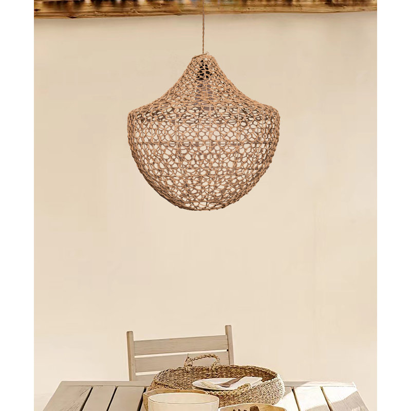 Luminaire suspendu en rotin 1 lumière Huchinson avec finition laiton