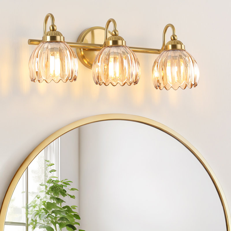 Vintage Bathroom Light Fixtures Tulip Glass Shade (Bulbs Not Included), Rose Gold, 3 Lights