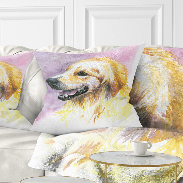 Doux dieu jaune aquarelle - coussin imprimé animal, 18 po x 18 po, Coussin décoratif