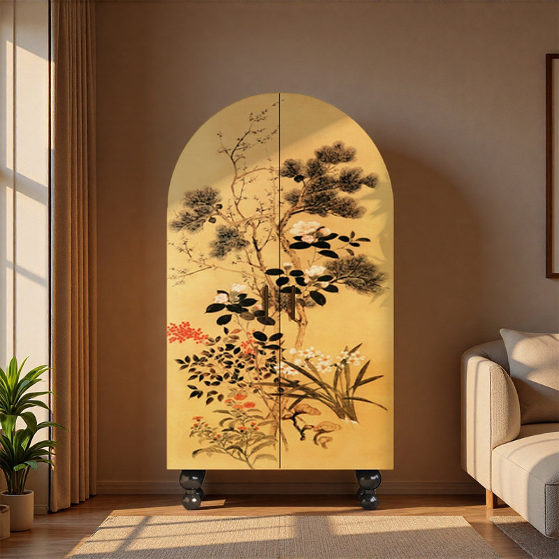 Armoire élégante avec cadre en pin et portes artistiques