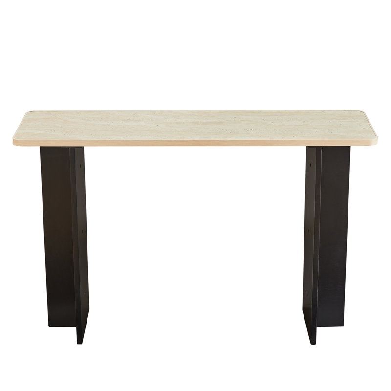 Modern Travertine Texture Console Table – 46.8" Narrow Stone Entryway Or Sofa Table For Hallway & Living Room Decor