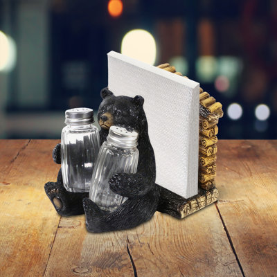 5.75"W Bear Salt & Pepper Shaker with Napkin Holder
