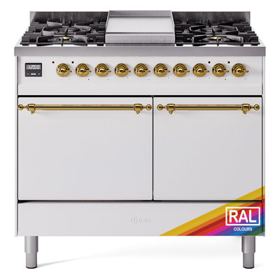 ILVE Nostalgie II Series 40 inch Dual Fuel Range with 6 Sealed Burners, Griddle (Solid Door)