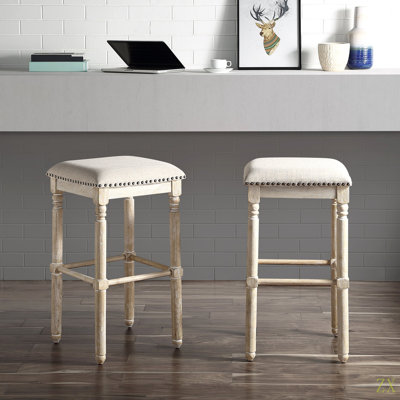 Arnhem Wood Upholstered Bar Stools, Set Of 2