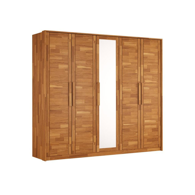 Finneytown 5 Door Solid Wood Wardrobe with Mirror, Brown