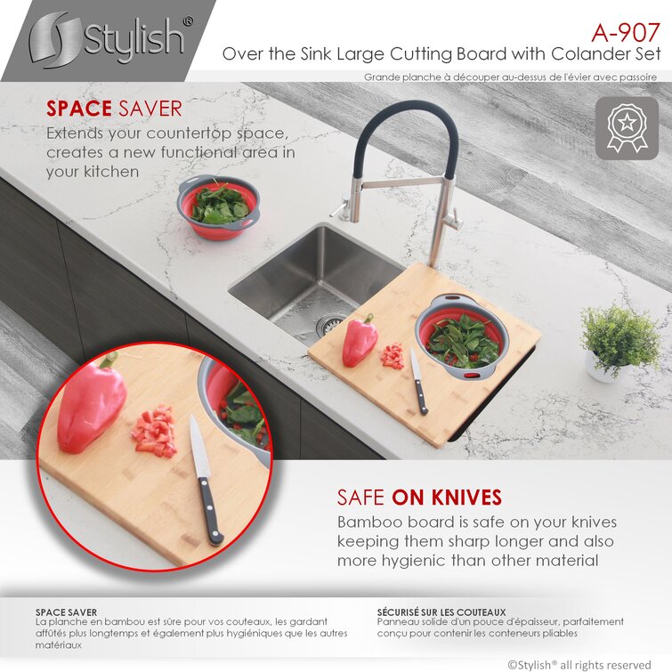 AZUNI 18 inches Over the Sink Bamboo Cutting Board with 1 Collapsible  Container - 18 x 8.5 - On Sale - Bed Bath & Beyond - 33332979