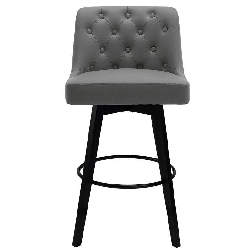 Minceta Swivel Bar Stools Set Of 2, 30 Inch Counter Height Pu Leather Upholstered Barstools With Low Tufted Back & Footrest, Solid Beech Wood Legs For Kitchen Island Home Bar Dark Gray