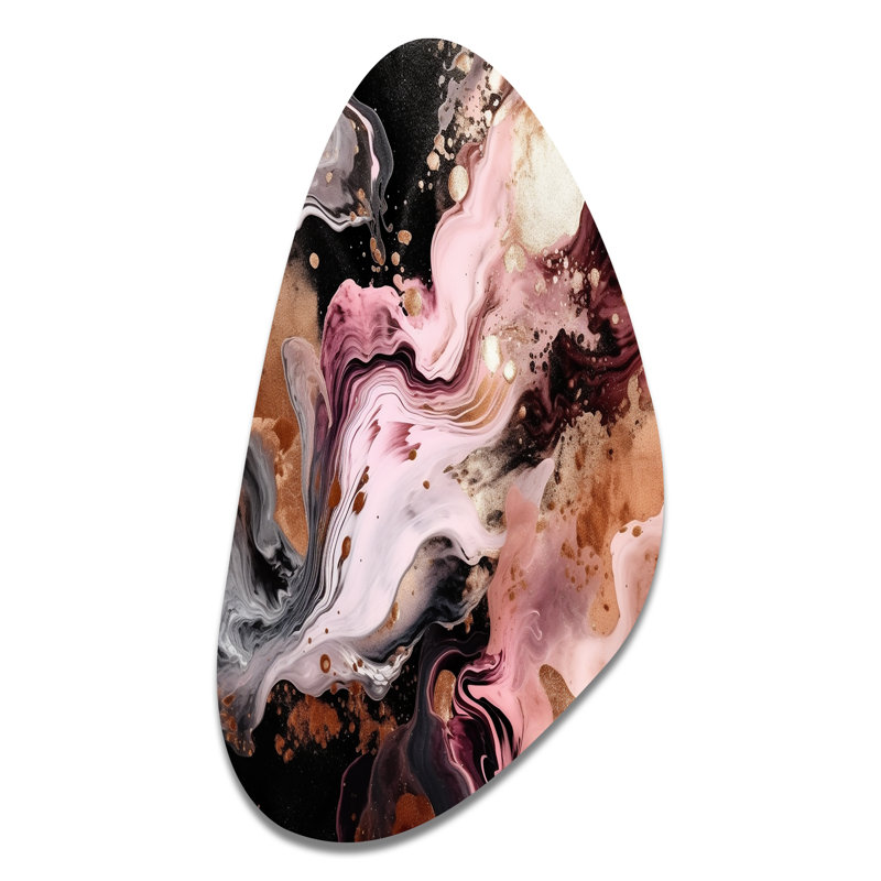 Pink Black Chromatic Agate I - Abstract Fall Shape Metal Wall Sculpture, H 31 po x l 17 po x P 1 po