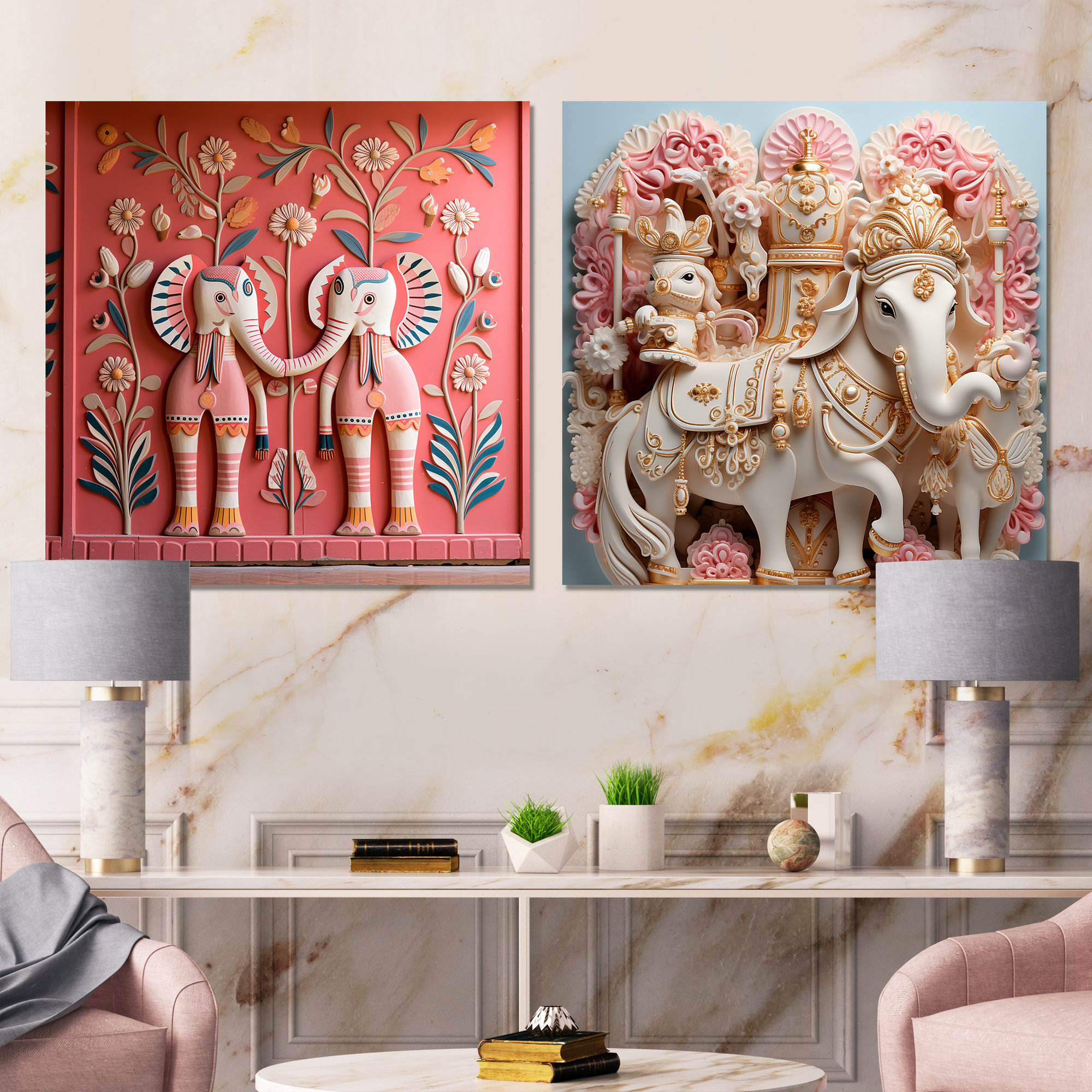Bungalow Rose Indian Art Jaipur Elephants I - Indian Art Metal Wall ...