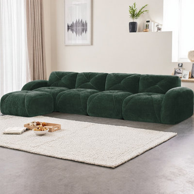 L-Shaped Modular Sectional Sofa with Ottoman, Soft Velvet Tufted Design, 32D High-Density Boneless Sponge, No Assembly Required for Living Room, Anti-Slip Bottom
