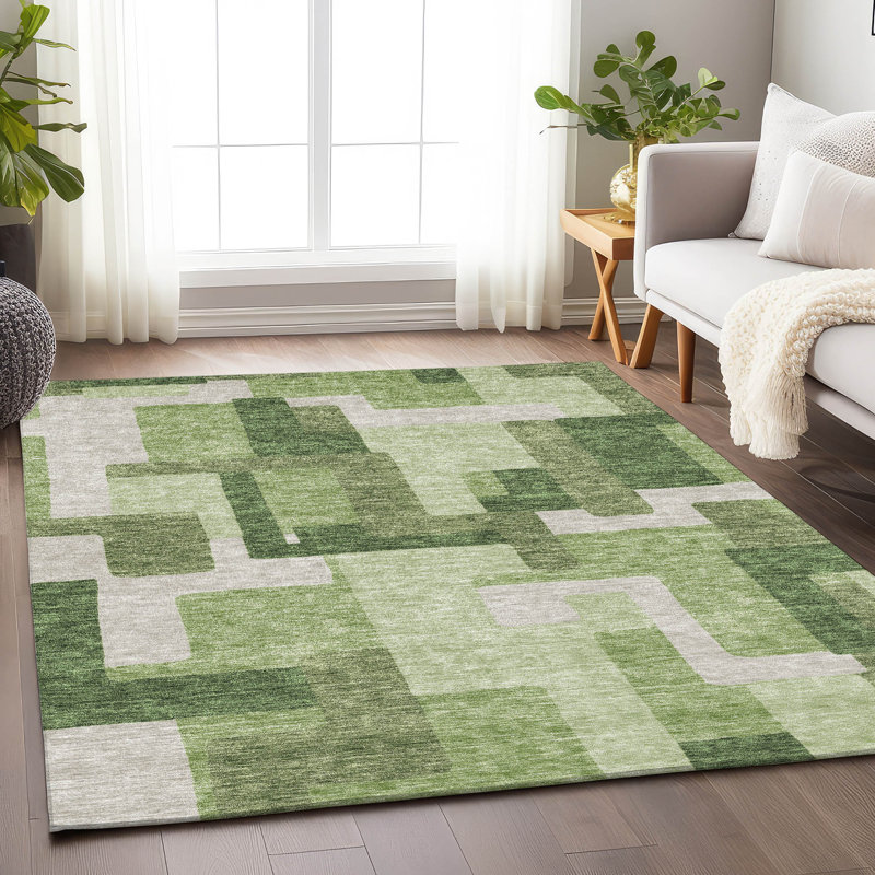 Premium Machine Washable Lisse Green Rug, Rectangle 10' x 14'