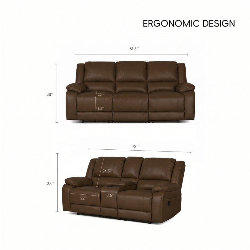 Ensemble de salon 2 pièces avec rangement et porte-gobelets Modern Comfort, Dark Brown