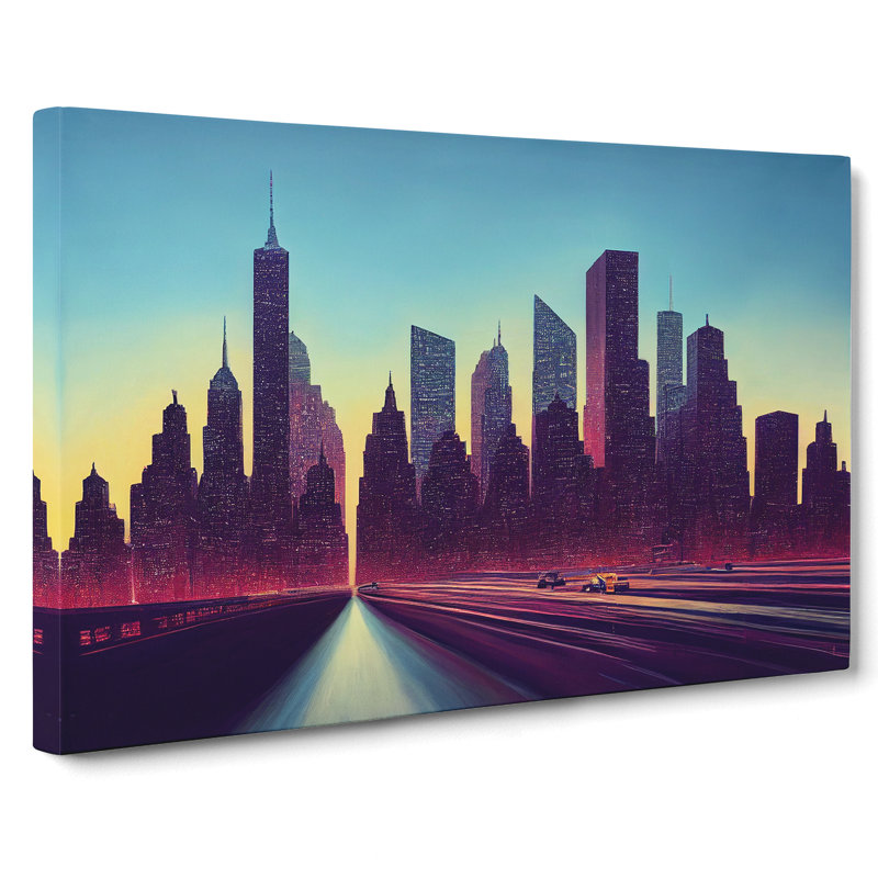 Cyberpunk New York Skyline Vol.2 - Wrapped Canvas Print, 40cm H x 60cm W x 3cm D