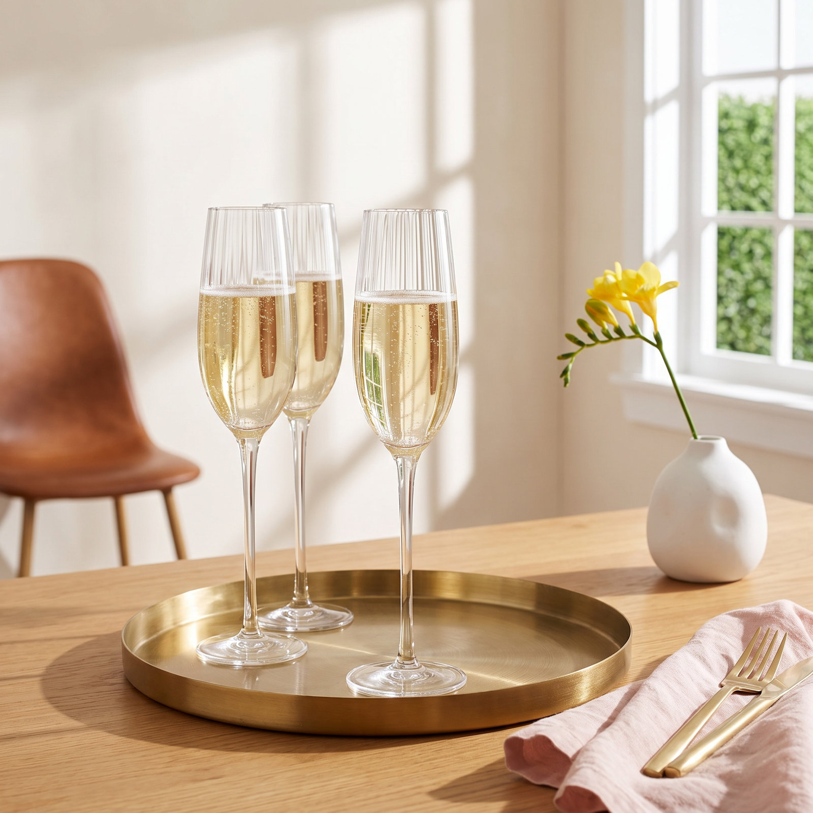 Boulder Ribbed Champagne Flute, Clear