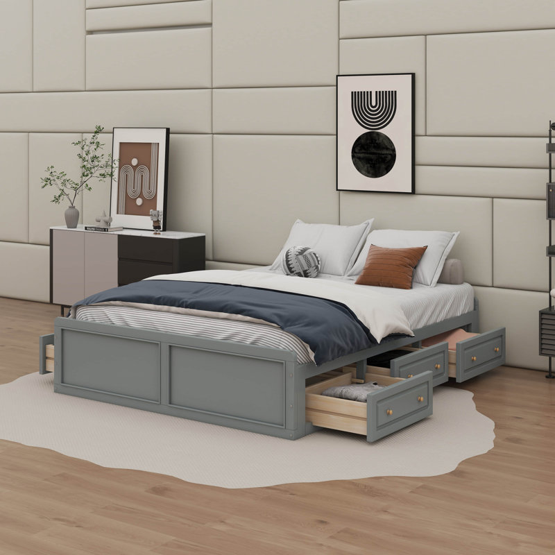 Structure de lit plateforme grand avec 6 tiroirs