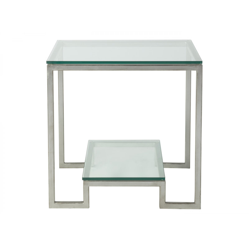 Silver Square Metal and Glass End Table