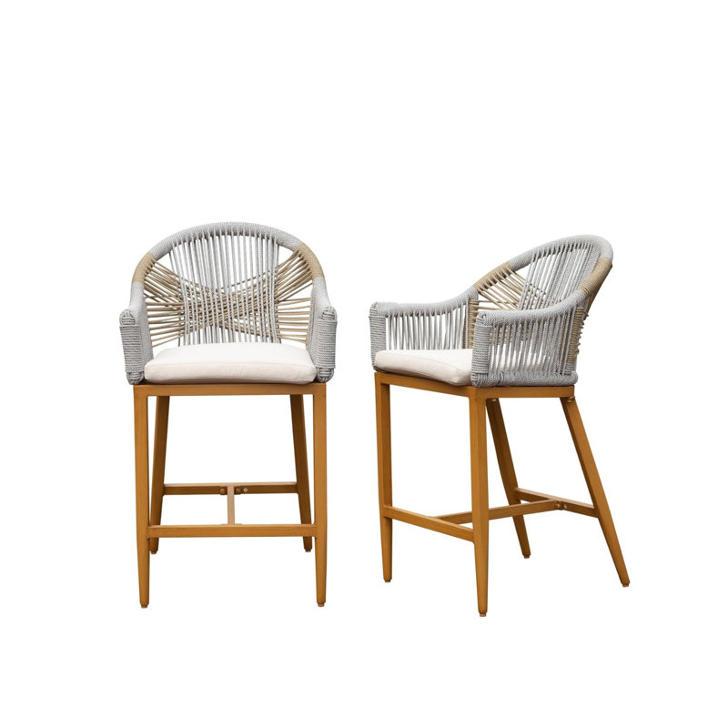 Ensemble de 2 tabourets de bar élégants pour l'extérieur avec accoudoirs et dossier, durables et confortables