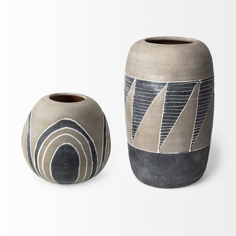Vase de table en céramique Wells, Beige / gris foncé