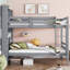 Lit superposé simple au-dessus de simple avec tablettes, conception convertible, barrières de sécurité et échelle, idéal pour les petits espaces et les maisons modernes, gris-118038557