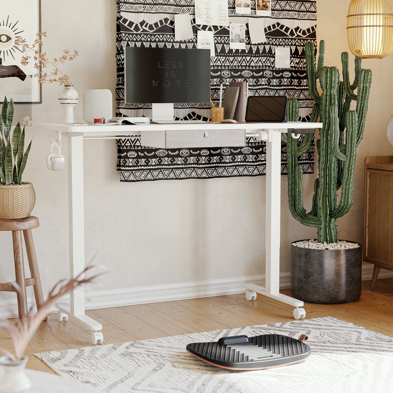 Bureau debout à hauteur ajustable avec tiroir, Blanc, H 27 po x l 55 po x P 24 po