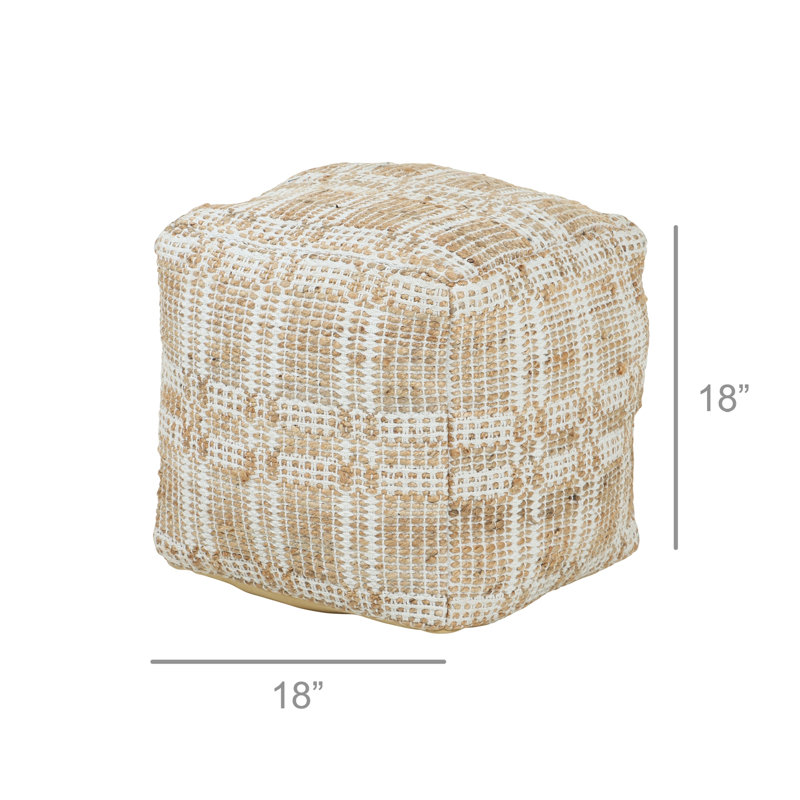 Pouf géométrique 18 po Callasandra, Mélange de coton naturel / blanc