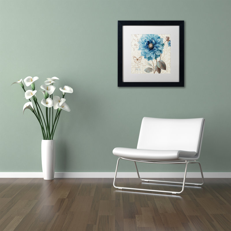 11x11 Blue Floral Art Print in Black Frame